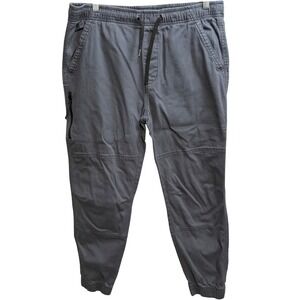 Plugg Gray Jogger Pants Drawstring Waist Extra Zippered Side Pocket Men's Size L